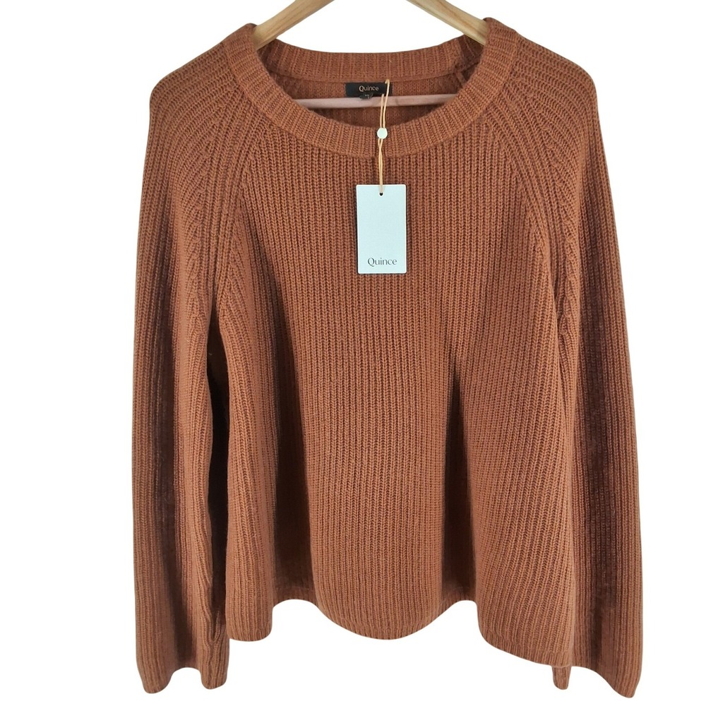 Quince 100% Cashmere Fisherman Crewneck Sweater Chestnut Brown XL